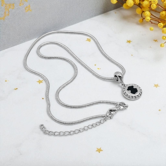 🆕️ 18K Gold Plated Stainless Steel Snake Chain Black Bear Charm & Rhinestones - Picture 15 of 16